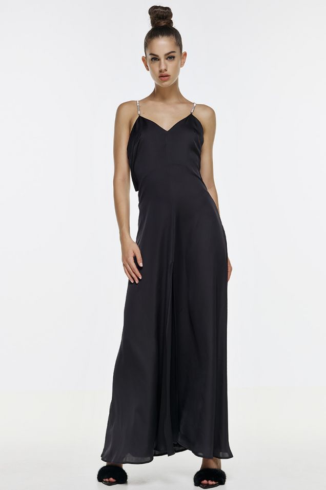 Maxi satin dress with cut-outs