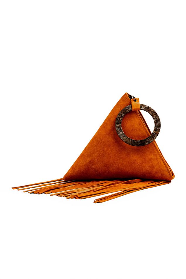 Suede bag embellished with fringes