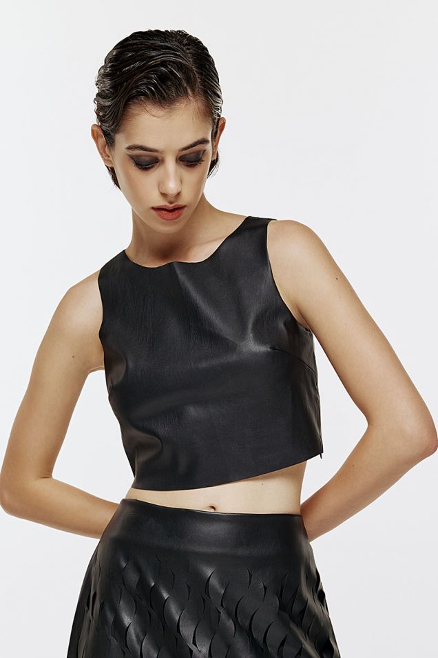 Eco-leather cropped tank top 