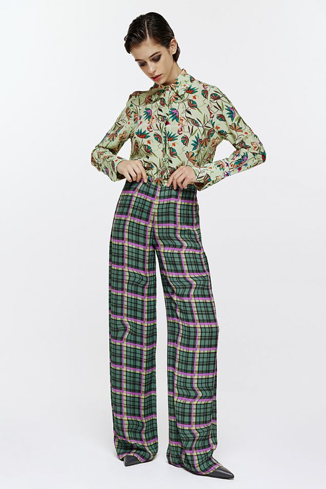 Checked straight-leg pants in viscose