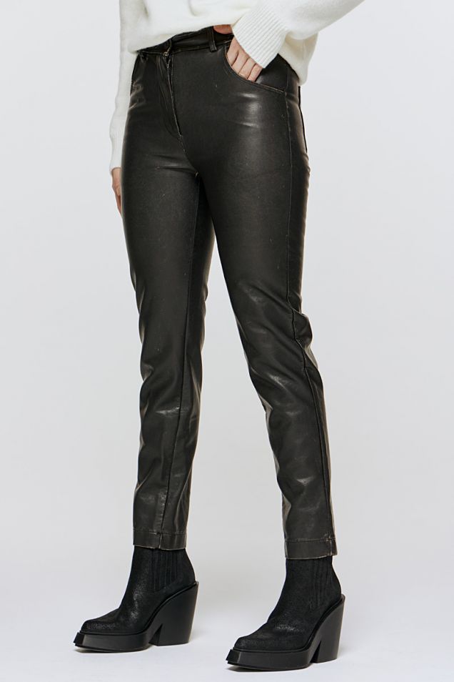 Straight-leg synthetic leather pants                   