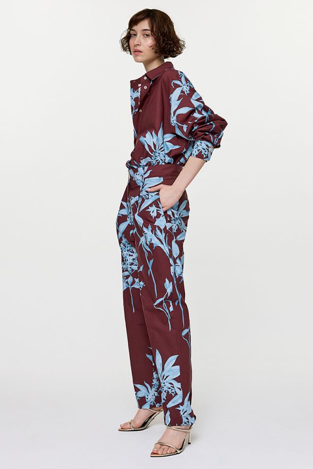 High -waisted pants in poplin with prints