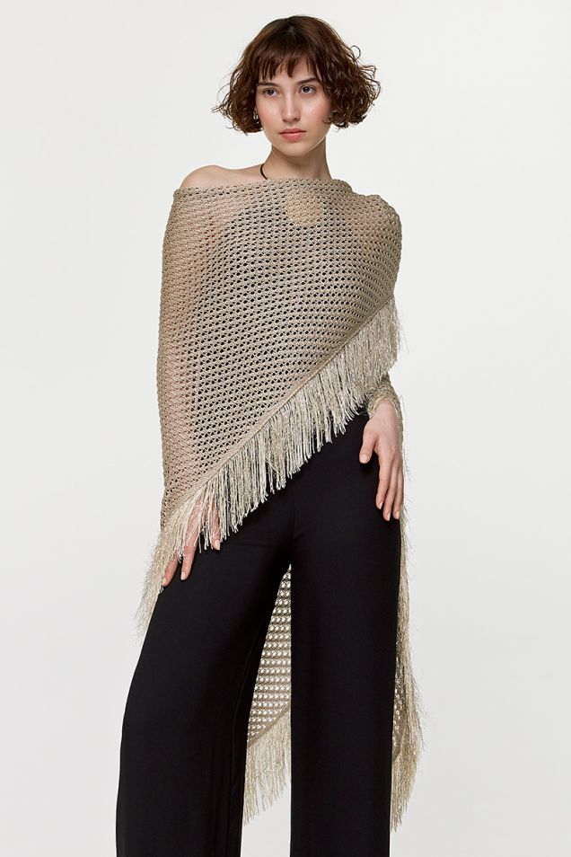 Crochet knitted fringed wrap