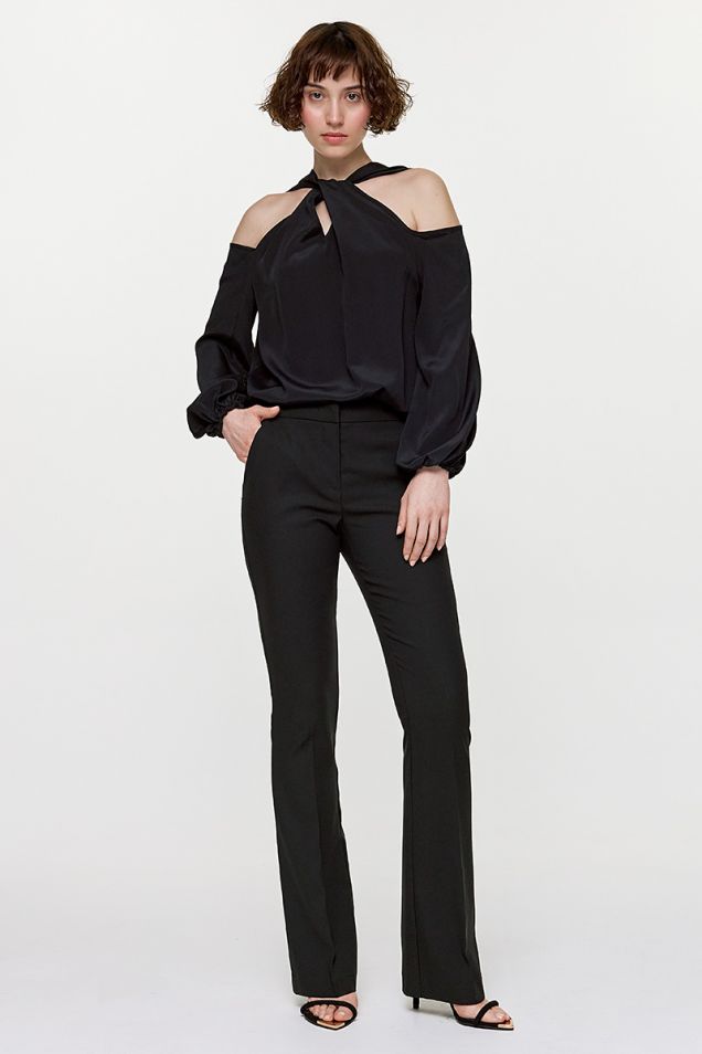 Flared pants in viscose crepe