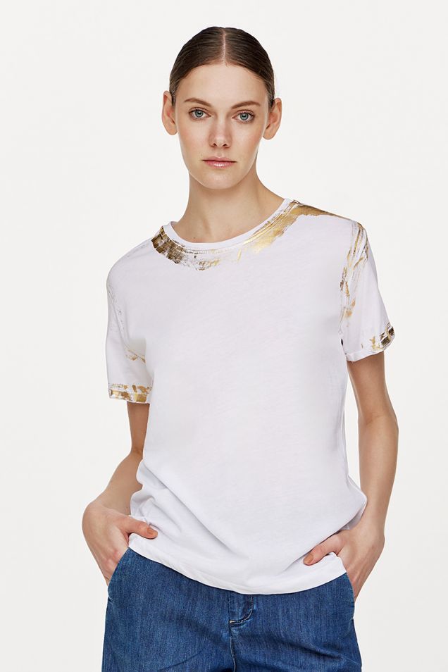 T-shirt σε λευκό χρώμα με χρυσαφί λεπτομέρειες