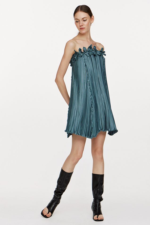 Strapless mini pleated dress