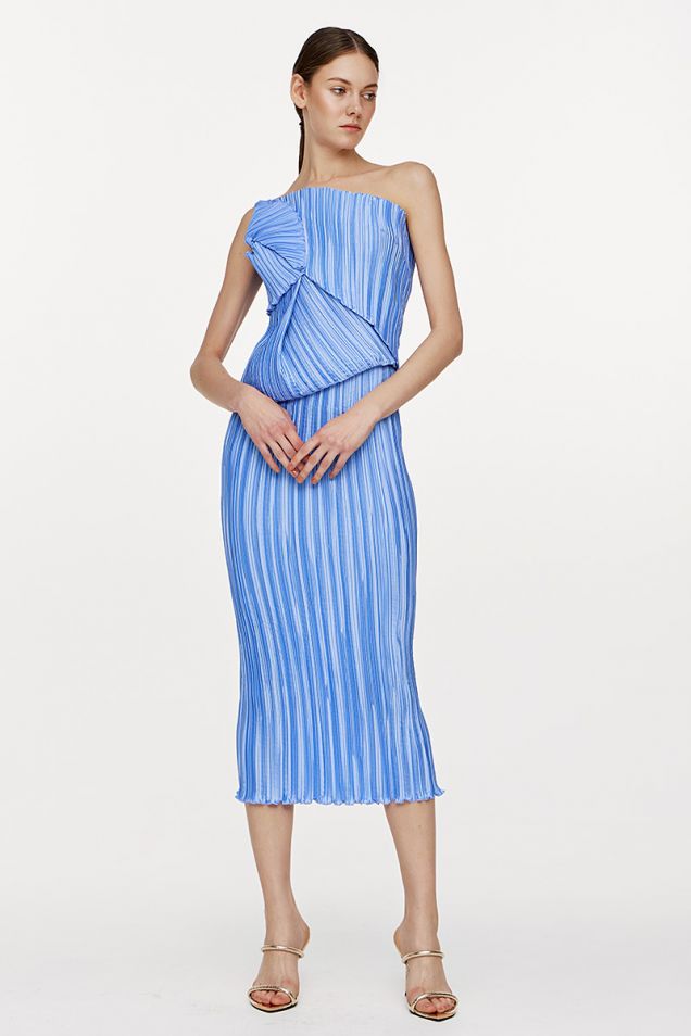 Μίντι one -shoulder φόρεμα από πλισαρισμένο ύφασμα