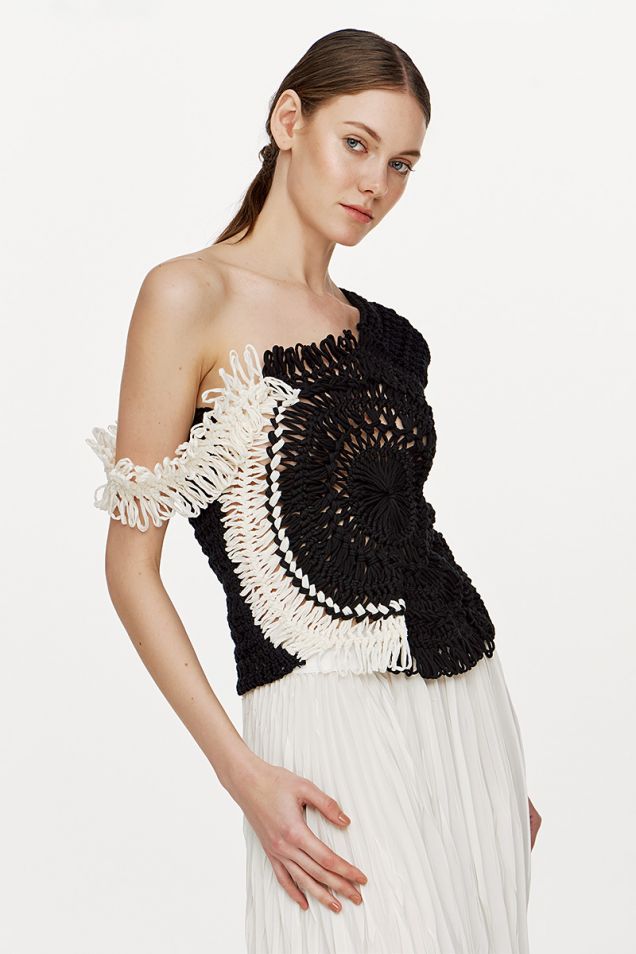 Crocheted cotton  top in black and white 