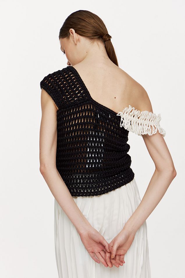 Crocheted cotton  top in black and white 