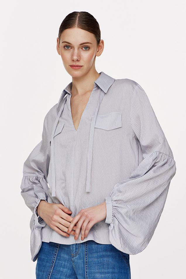 Cotton striped shirt with generous puffed sleeves
