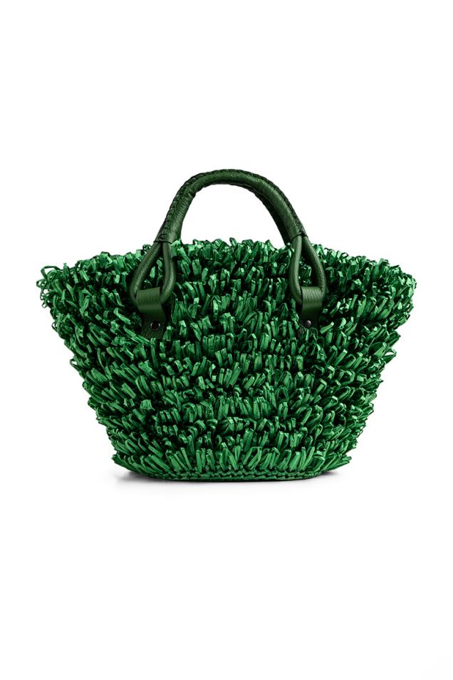 Woven straw basket with leather handles