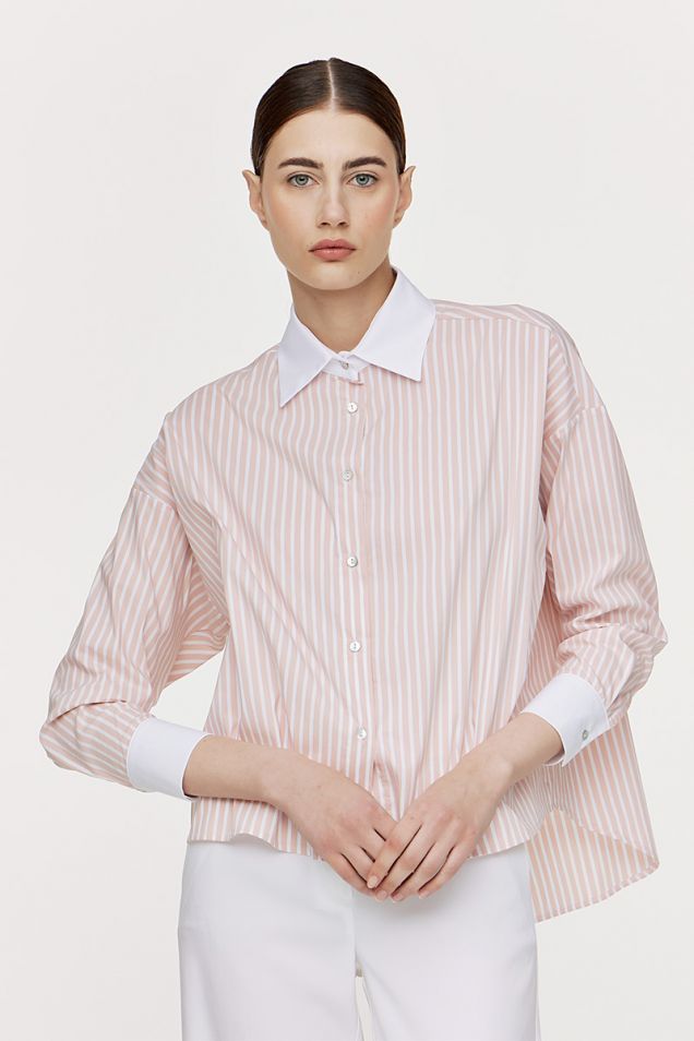 Stripe pattern shirt with contrast collar and cuffs 