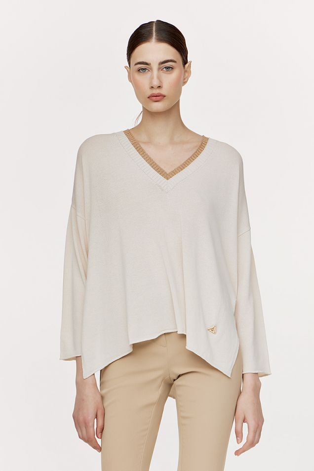 Viscose sweater in beige with lurex details