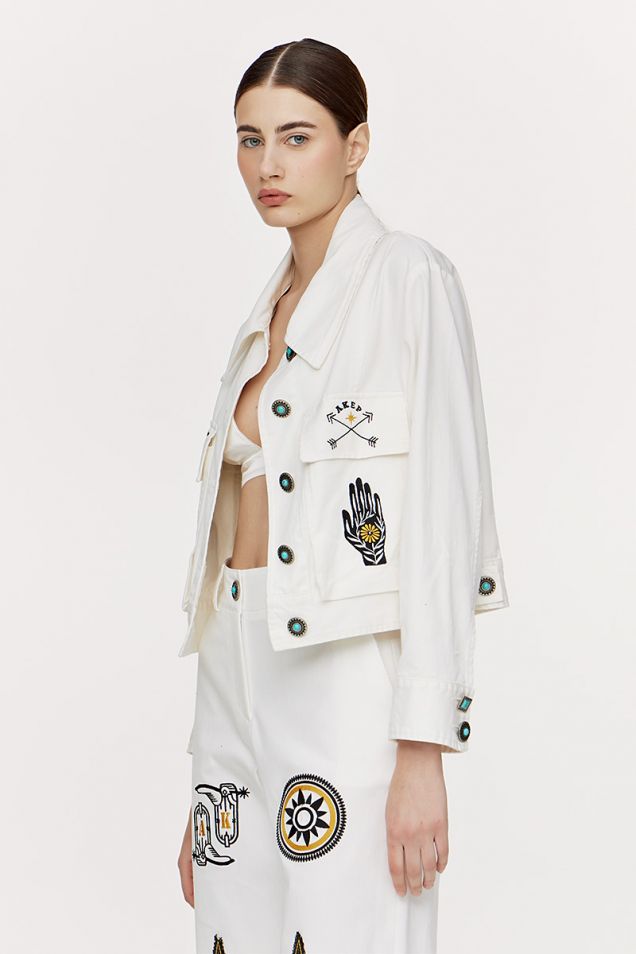 Gabardine jacket with embroidery 
