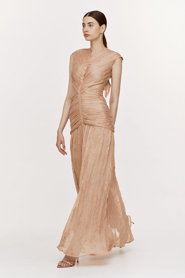 Maxi pleated dress with open back