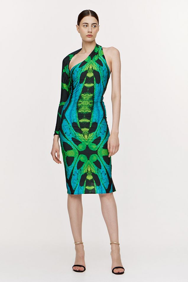 One-shoulder ζέρσεϋ φόρεμα με prints