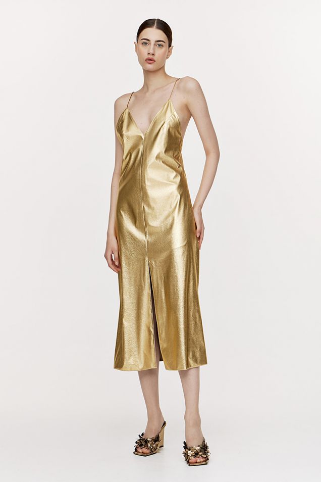 Slip dress σε χρυσό οικολογικό δέρμα 