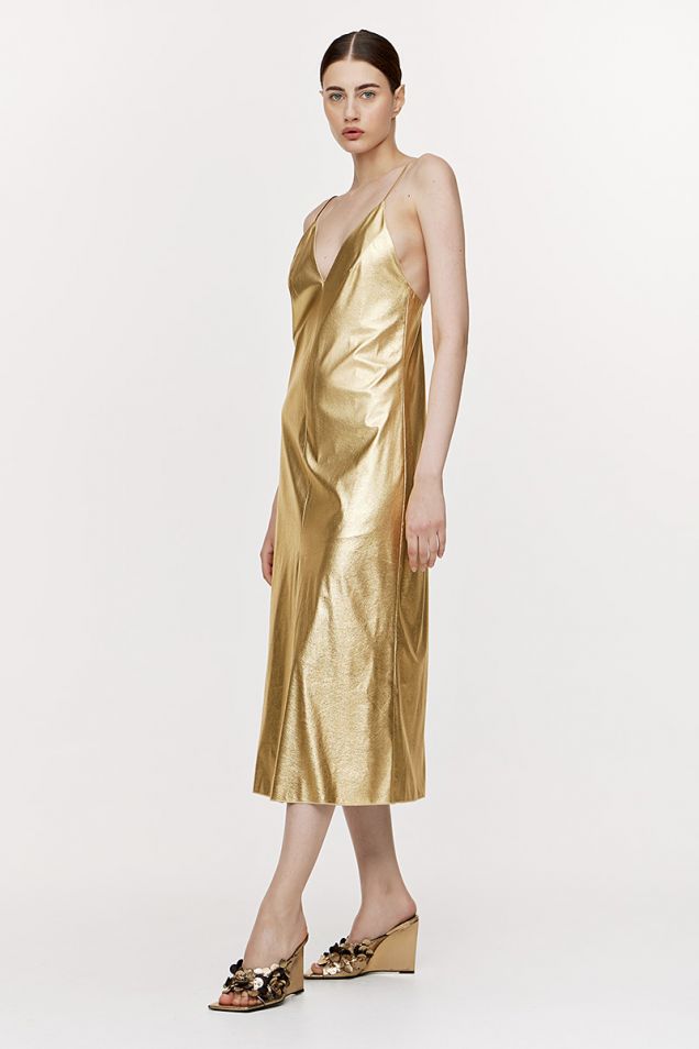 Slip dress σε χρυσό οικολογικό δέρμα 