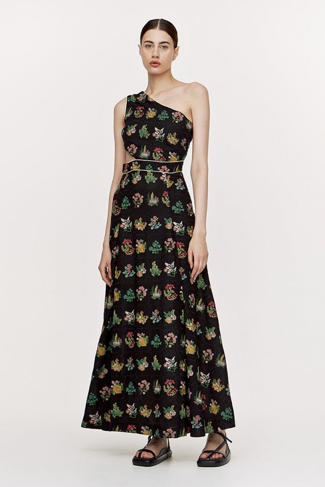 One -shoulder maxi dress with embroidery 