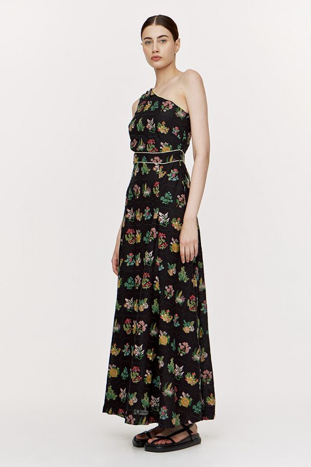 One -shoulder maxi dress with embroidery 