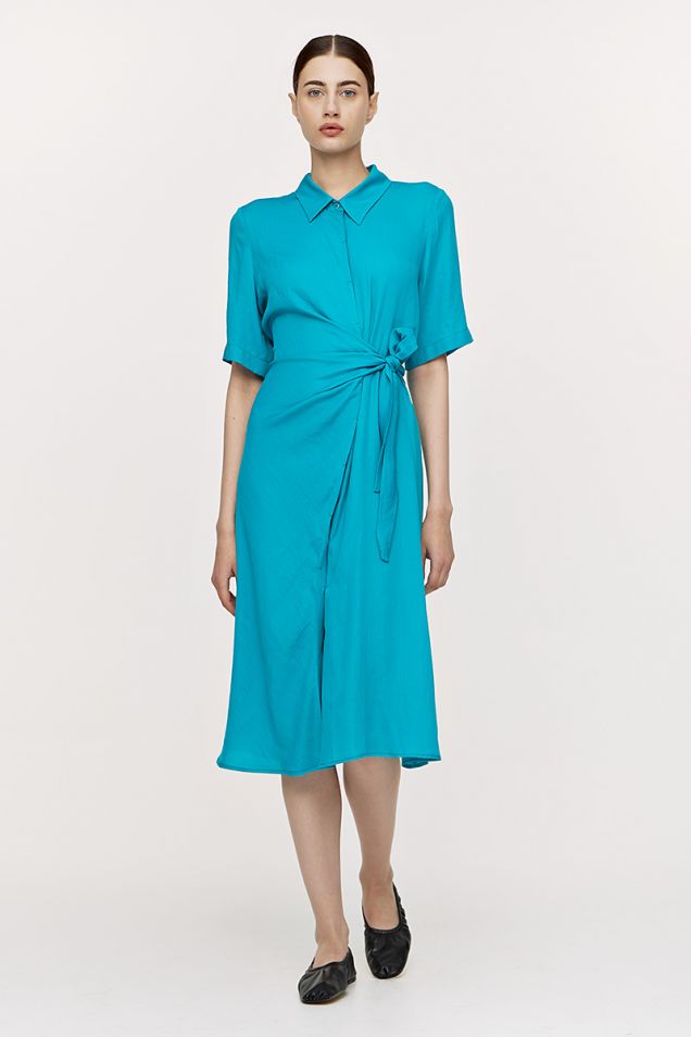 Shirt dress with wrap effect in turquoise 