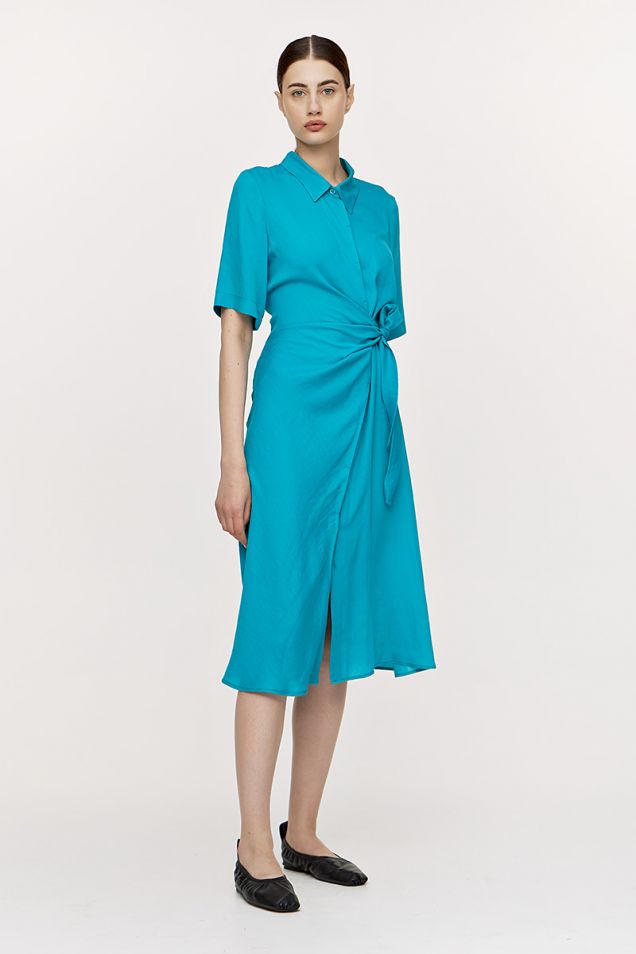 Shirt dress with wrap effect in turquoise 