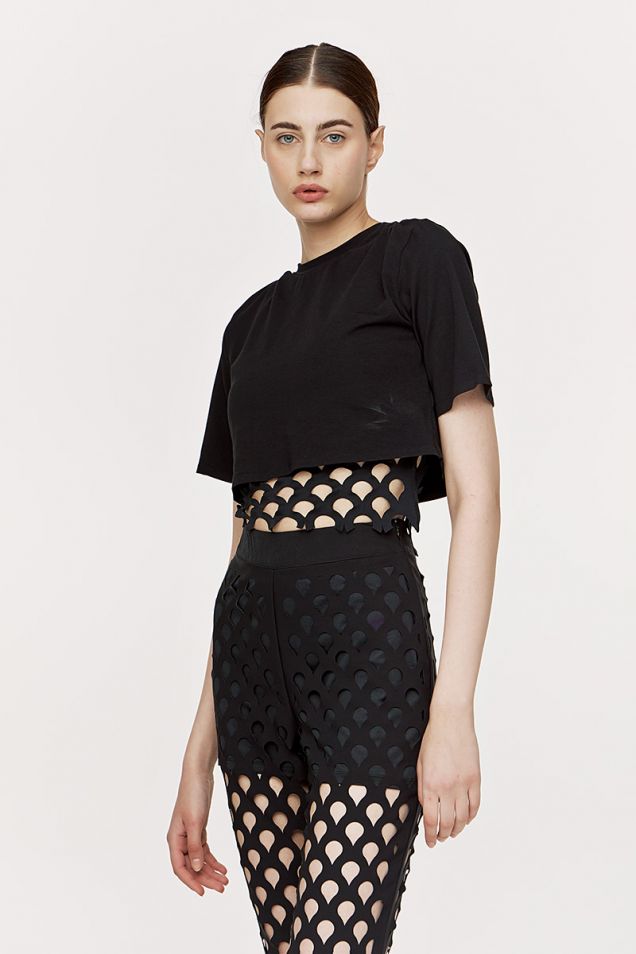 Cropped T-shirt with laser cut details