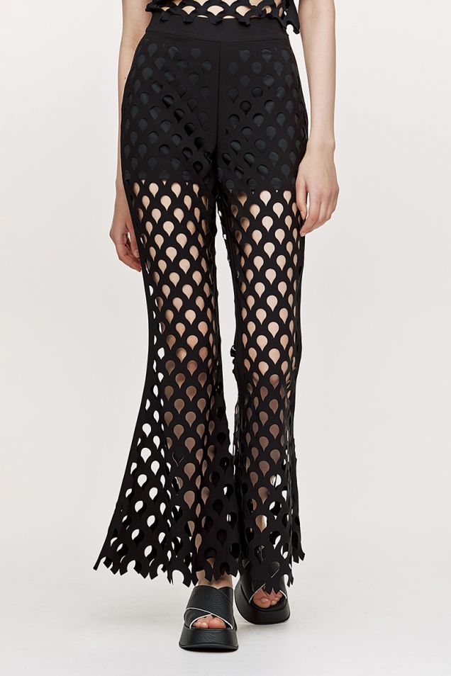 Flared pants with laser cut patterns