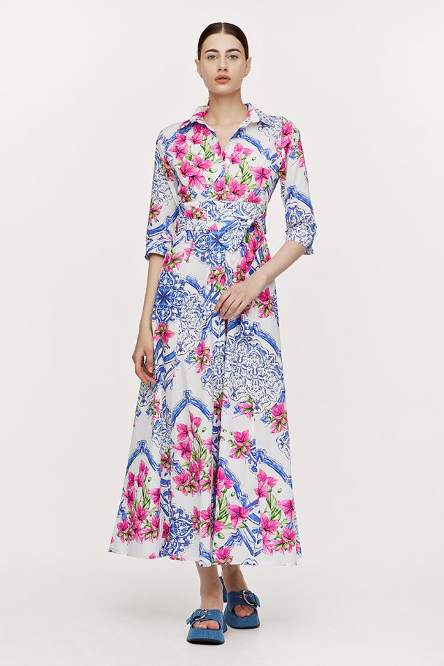 Maxi floral printed shirt dress