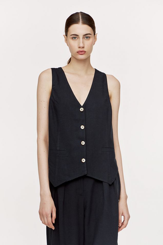 Linen-blend  vest in black 