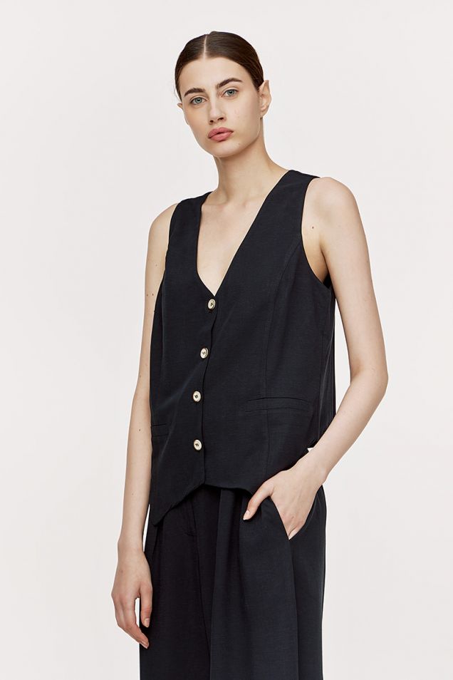 Linen-blend  vest in black 