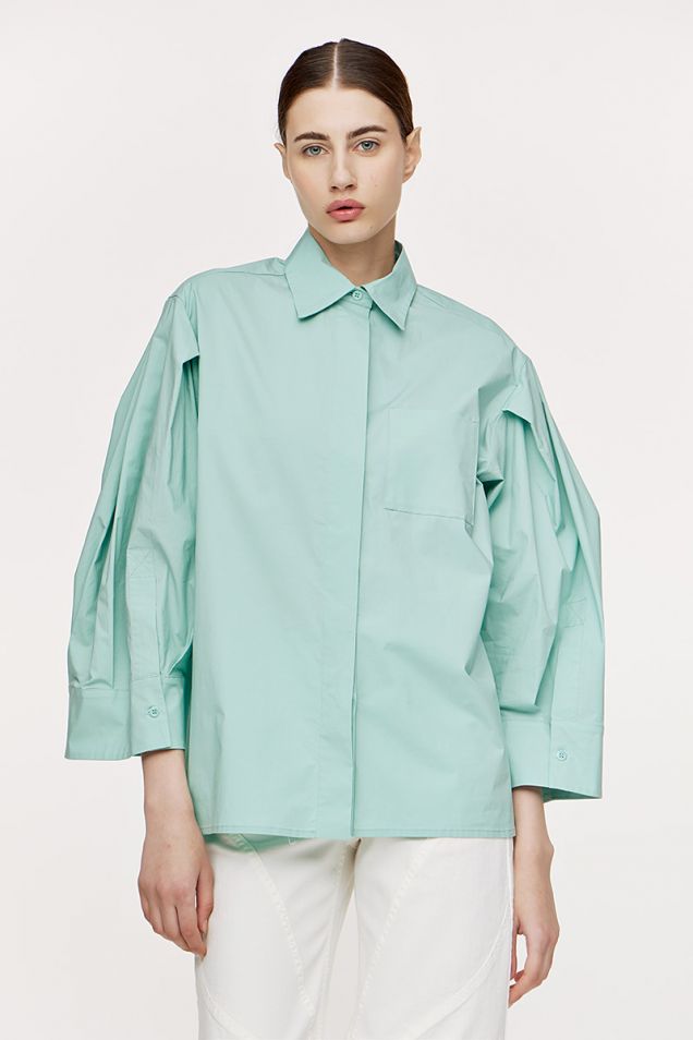 Cotton -poplin shirt with puffed sleeves