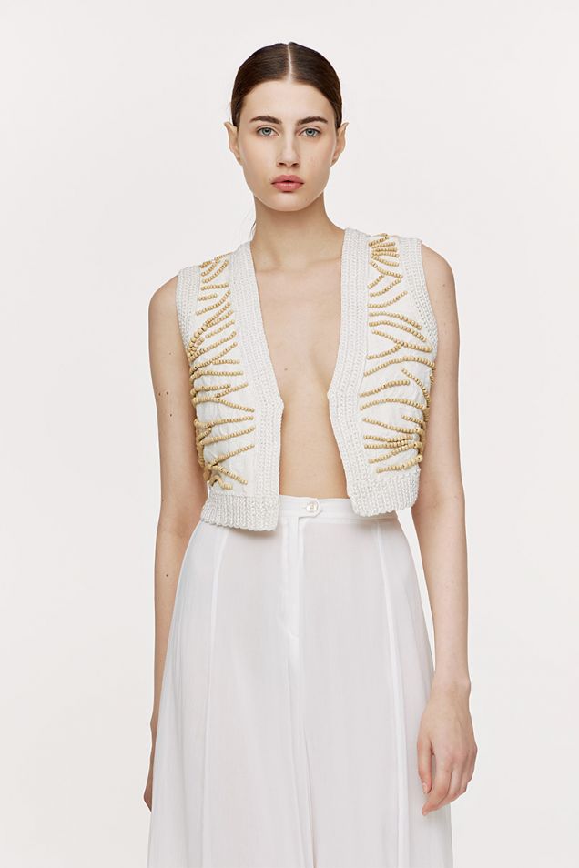 Jacquard–cotton vest with macramé detailing