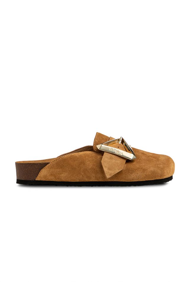 Suede buckled clogs
