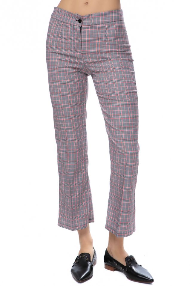 Cropped checked tweed straight leg trousers 