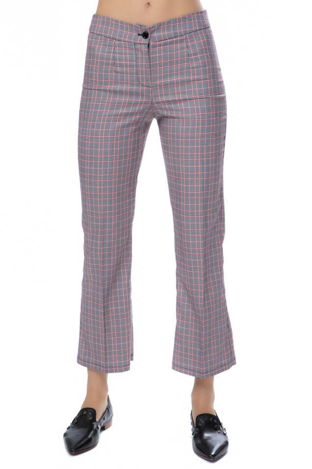 Cropped checked tweed straight leg trousers 