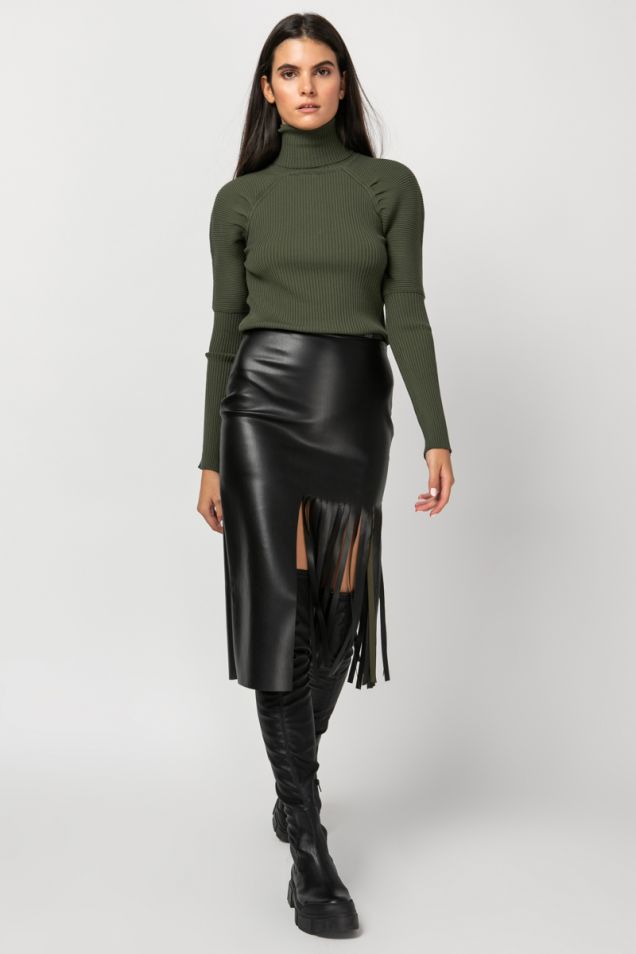 Faux leather skirt with fringes