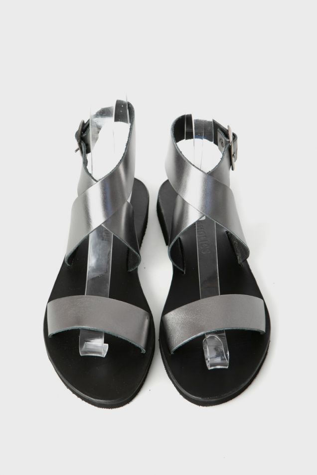 Metallic leather flat sandals
