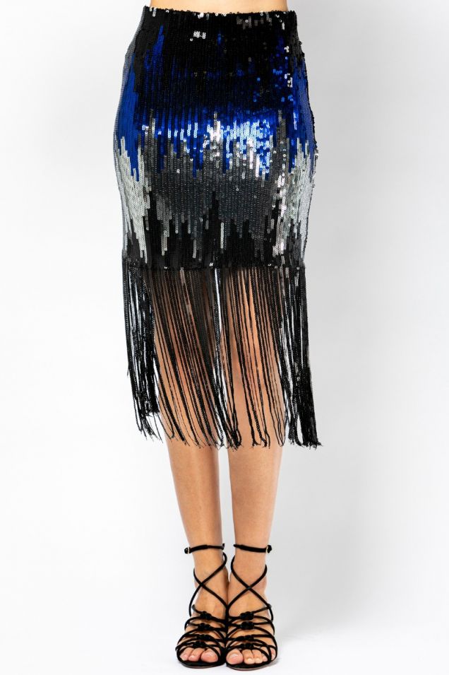 Skirt in sequins with fringes