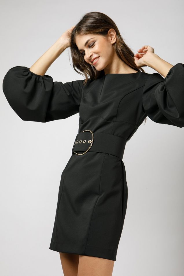 Mini black dress with puff sleeves 