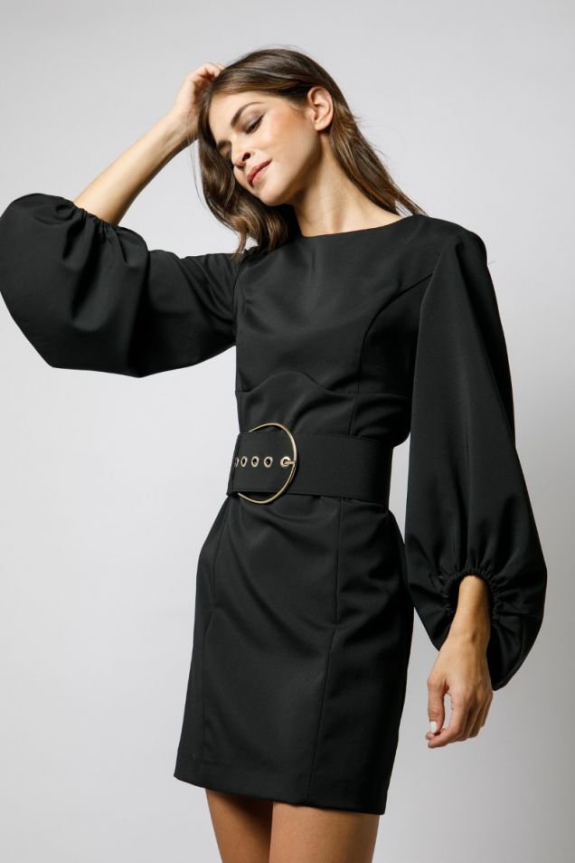 Mini black dress with puff sleeves 