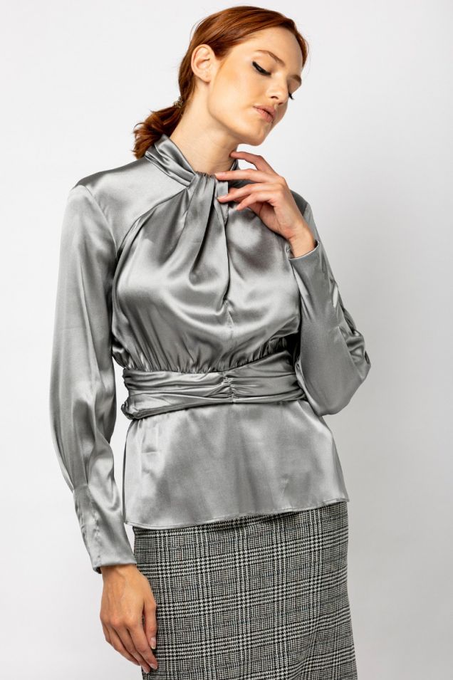 Silk satin  blouse in silver grey