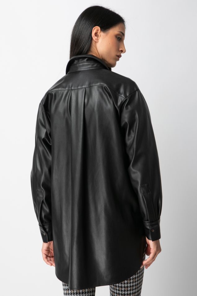 Oversized vegan synthetic leather black shirt