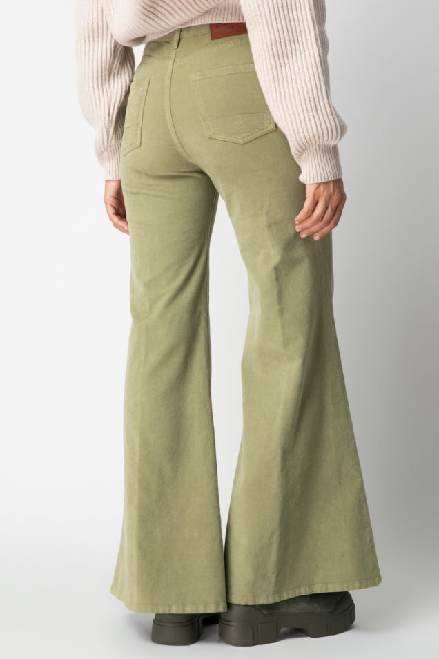Velvet  flared pants in soft-mint hue