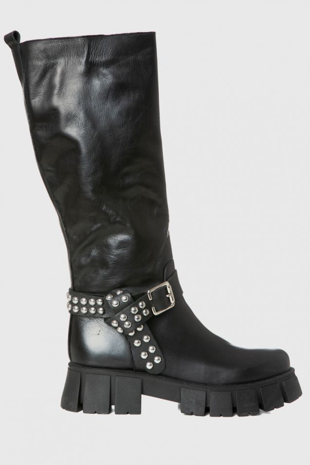 Black leather knee boots