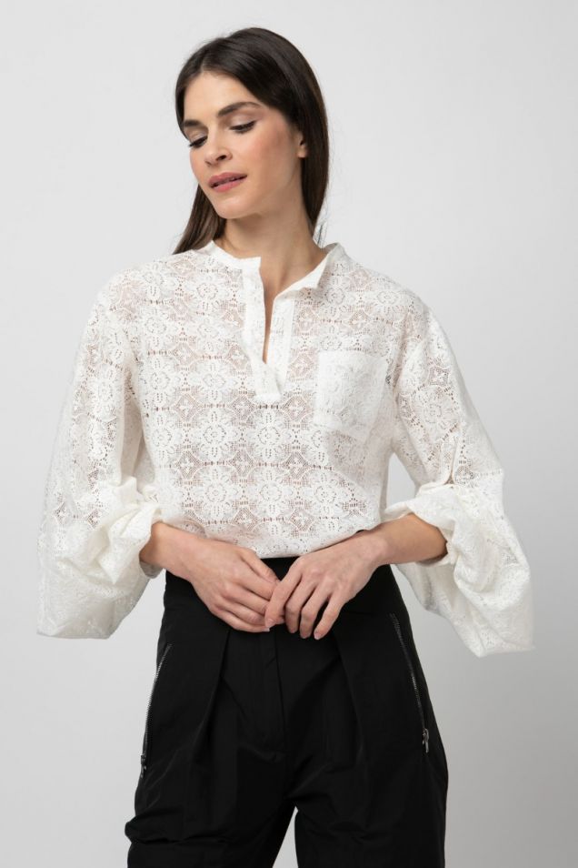 White and black lace blouse 