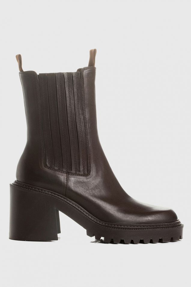 Brown calfskin beatle boots with lugged sole