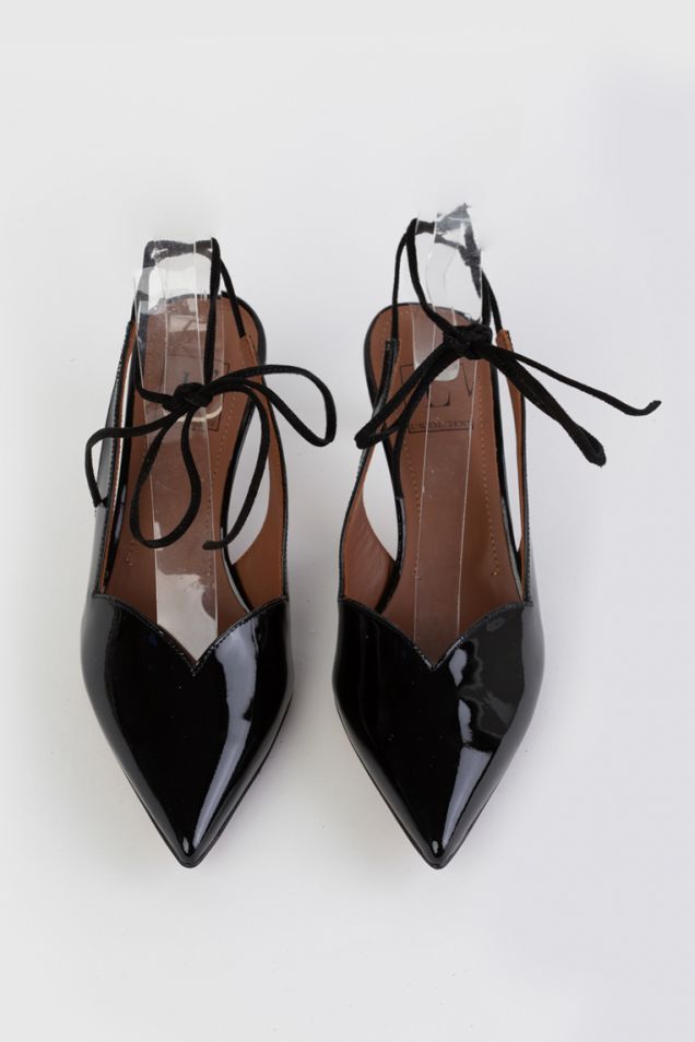 Slingback παπούτσια σε μαύρο λουστρίν δέρμα 