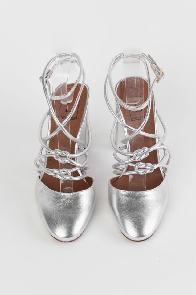 Silver -lame leather court shoes