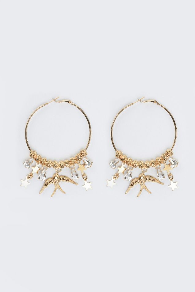 Gold-plated hoops embellished with crystals and charms